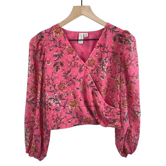 NWOT Joie Floral Faux Wrap Cropped Long Sleeve Top Pink Small - Picture 3 of 10